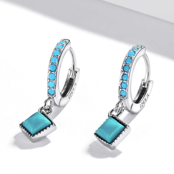 Brinco Argola Quadrado de Turquesa Prata