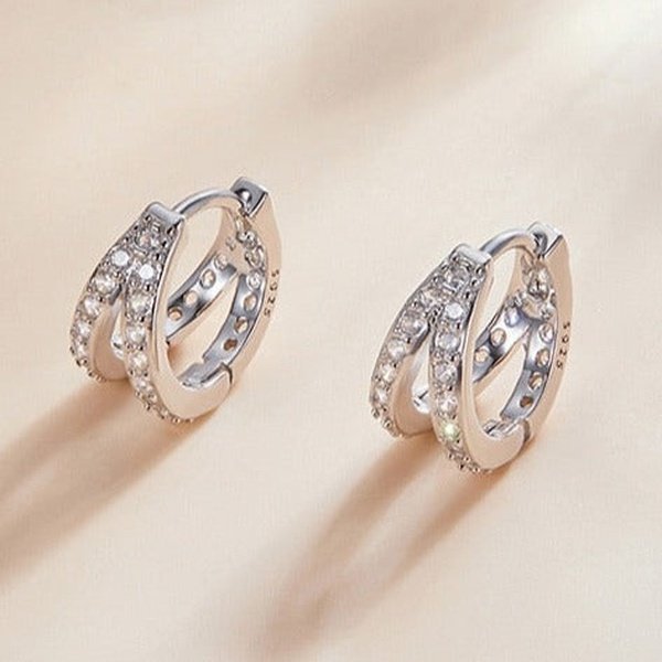 Brinco de Argola Dupla com Zircônia