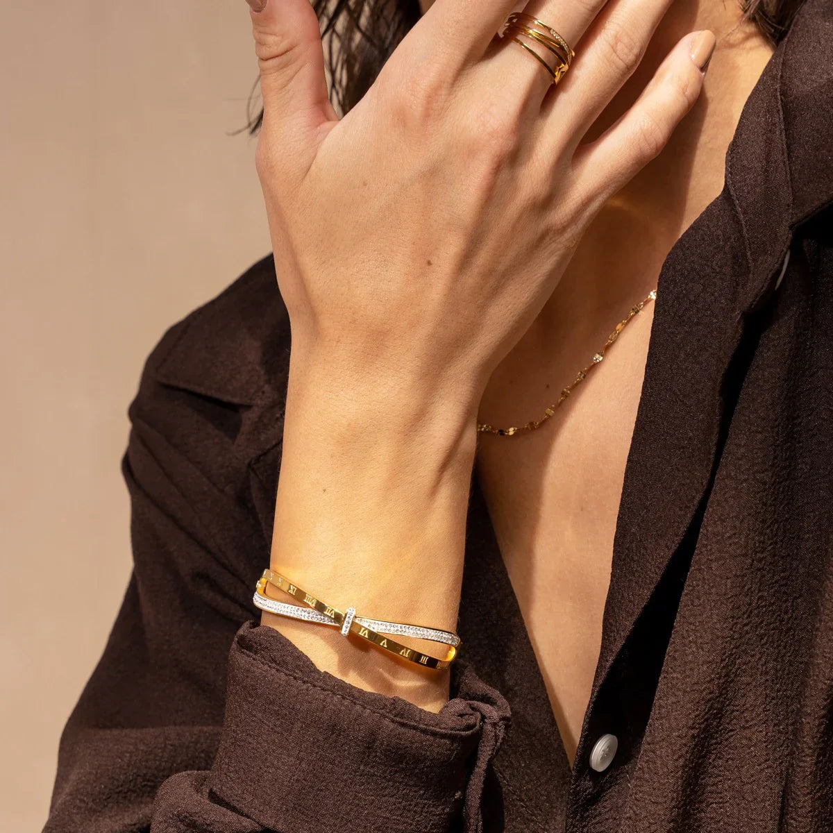 Bracelete Romano com Zircônia 18K