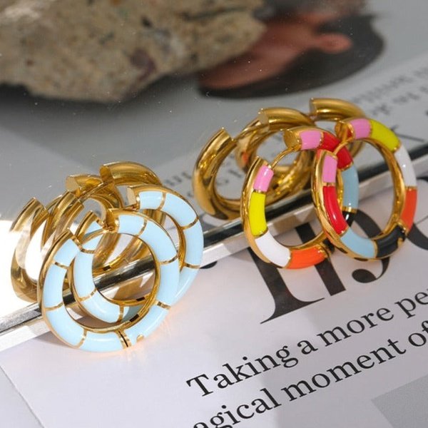Brinco Dourado Argola Colorida