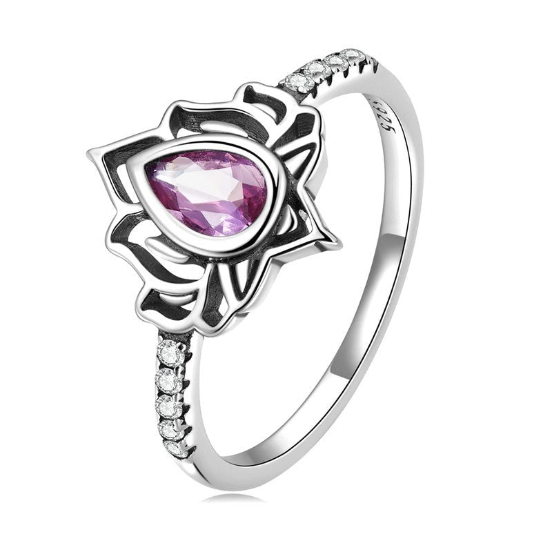 Anel Flor de Lótus com Pedra Colorida Prata