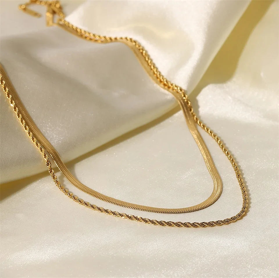Colar Duplo Baiano e Snake Chain 18K