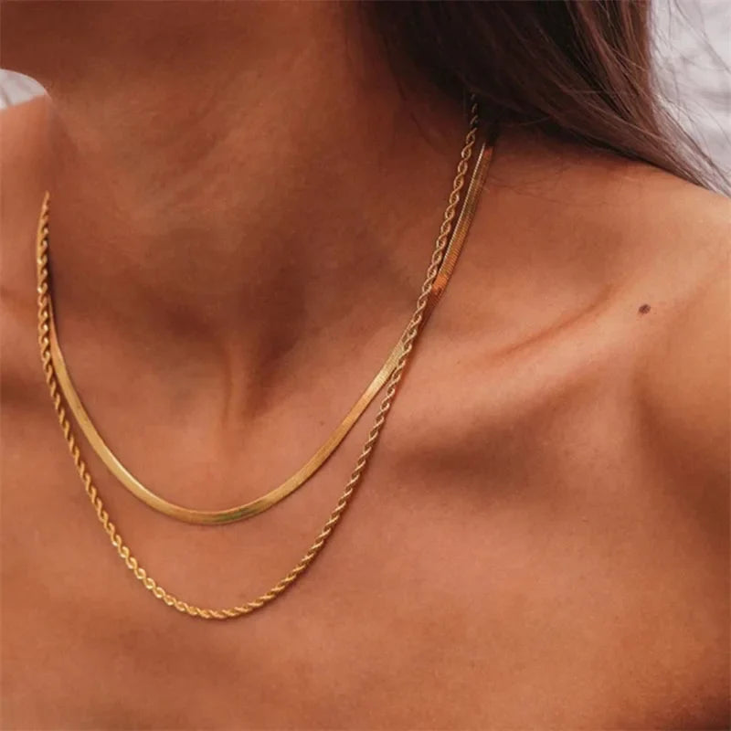 Colar Duplo Baiano e Snake Chain 18K