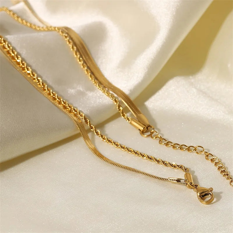 Colar Duplo Baiano e Snake Chain 18K