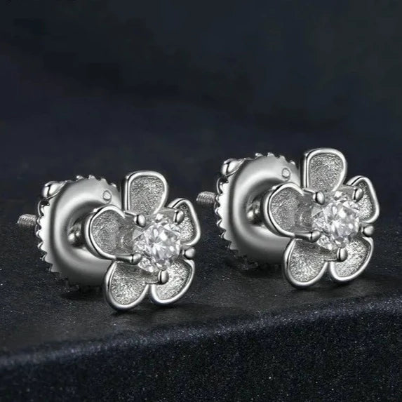 Brinco de Prata Flor com Zircônia