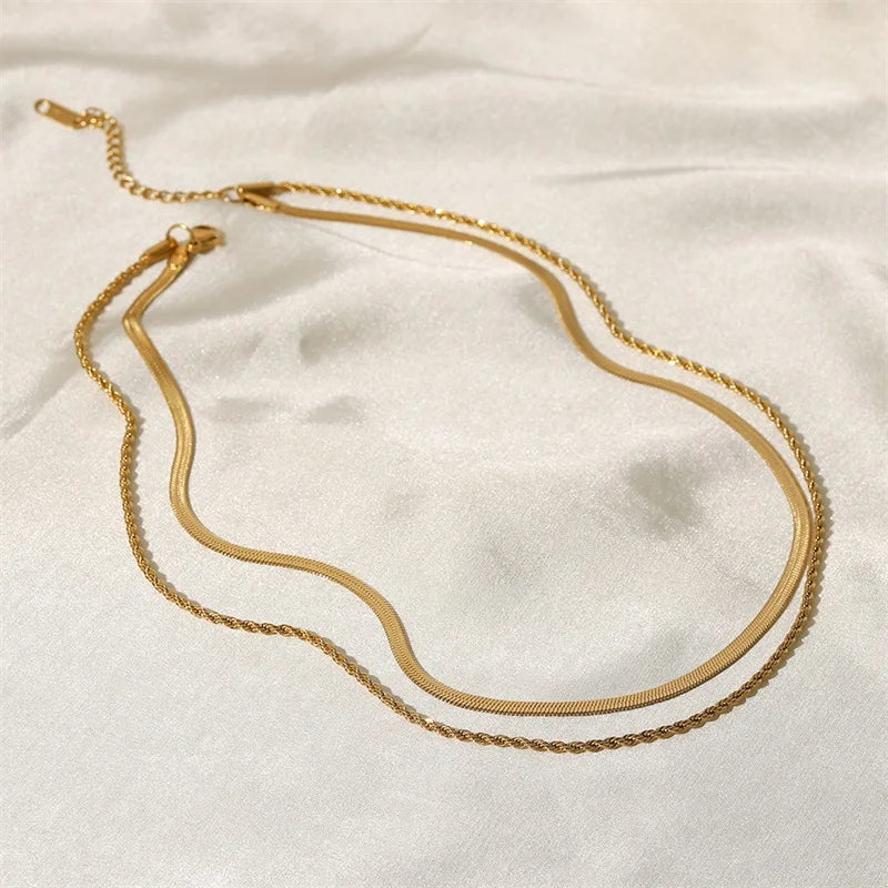 Colar Duplo Baiano e Snake Chain 18K