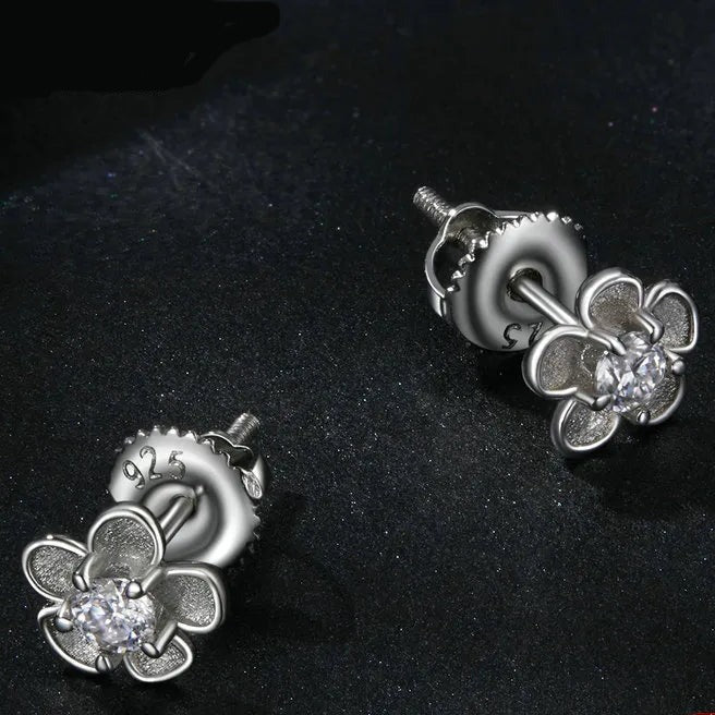Brinco de Prata Flor com Zircônia