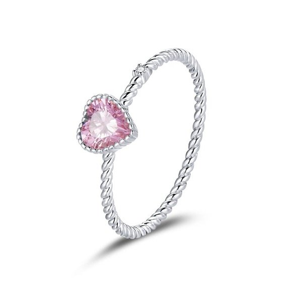 Anel Solitário Prata com Zircônia Rosa