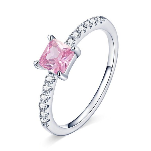 Anel Solitário Prata com Zircônia Rosa