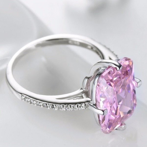 Anel Solitário Zircônia Rosa Prata
