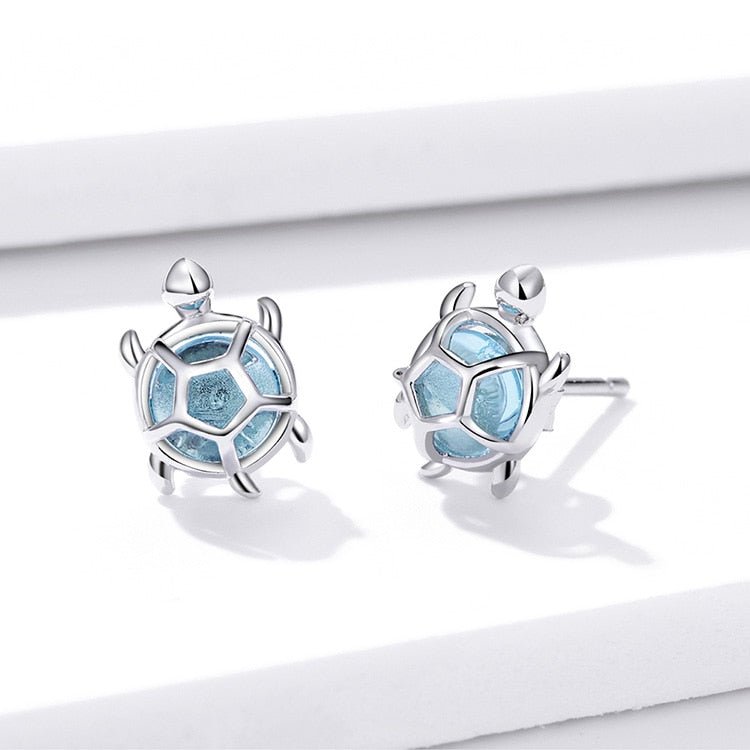 Brinco Prata Tartaruga Azul