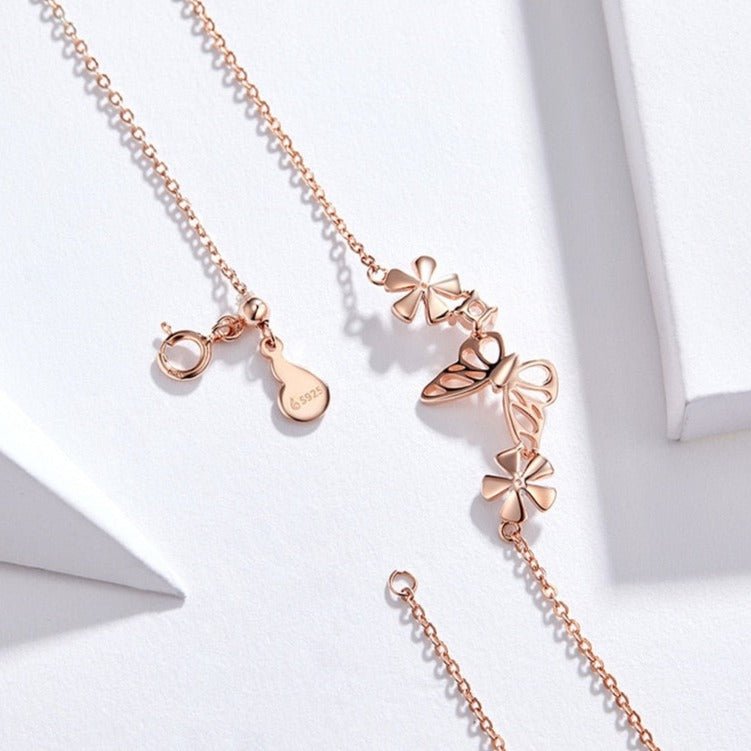 Colar Borboleta e Flor Rose Gold