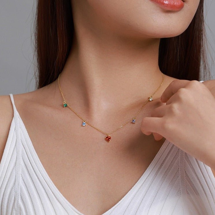Colar Choker Prata Dourada Pingentes Coloridos