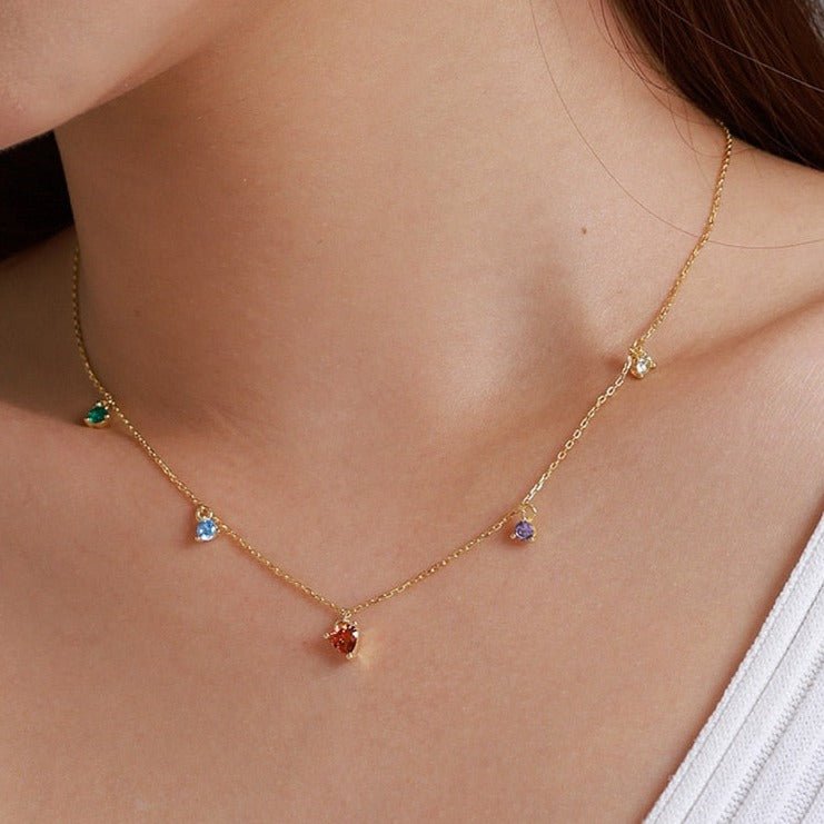 Colar Choker Prata Dourada Pingentes Coloridos