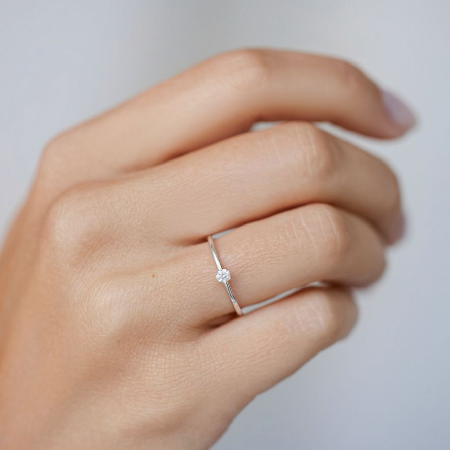 Anel Solitário de Moissanite Prata