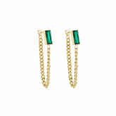 Brinco Dourado Pedra Verde com Corrente