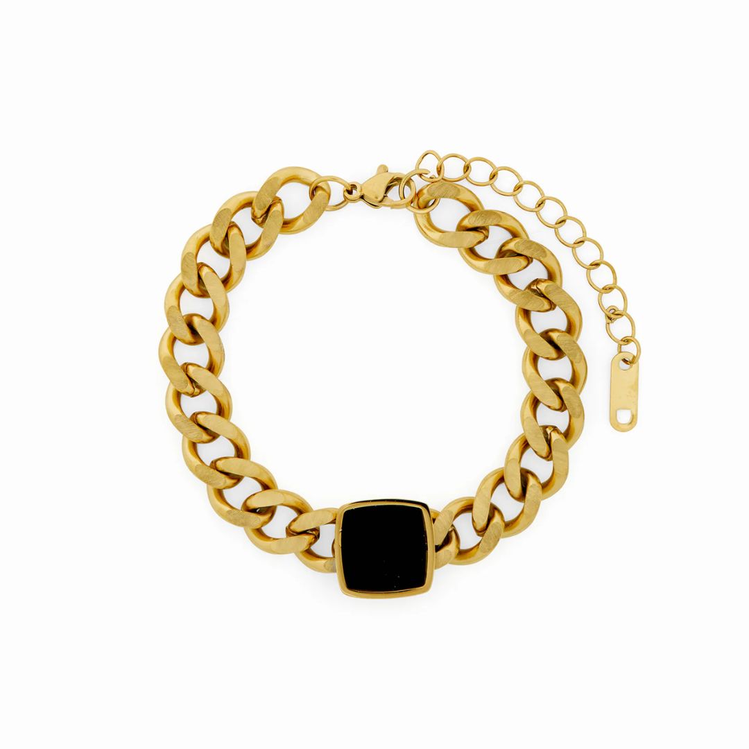 Pulseira Corrente com Pedra Negra