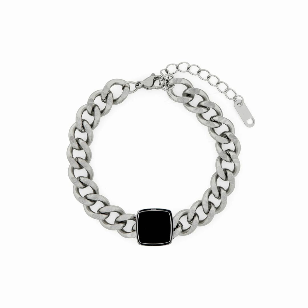 Pulseira Corrente com Pedra Negra