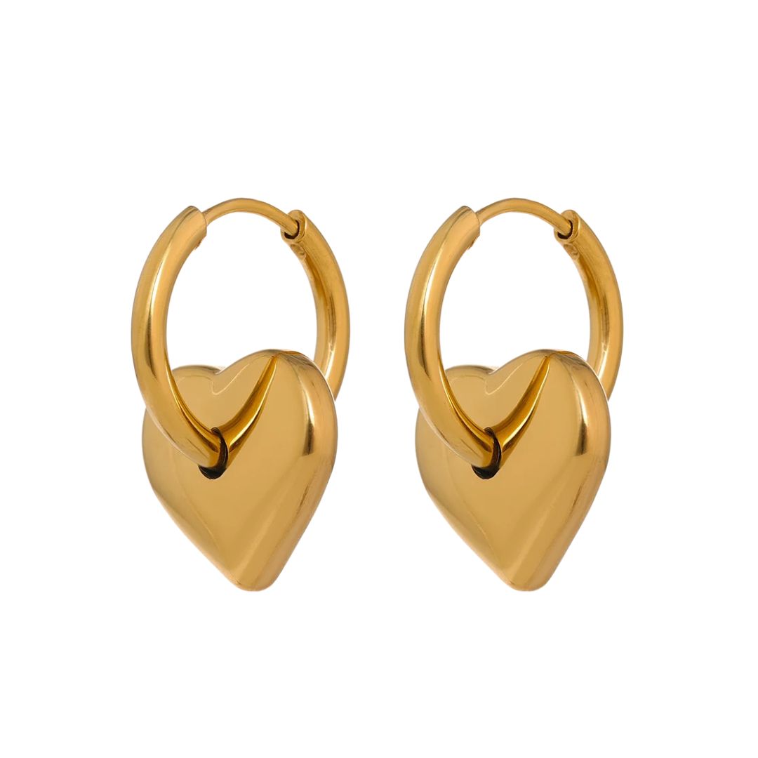Brinco de Argola com Coração 18K