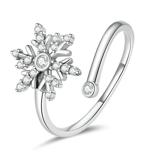 Anel Ajustável Floco de Neve Prata