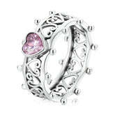 Anel Coroa Coração de Zircônia Rosa Prata