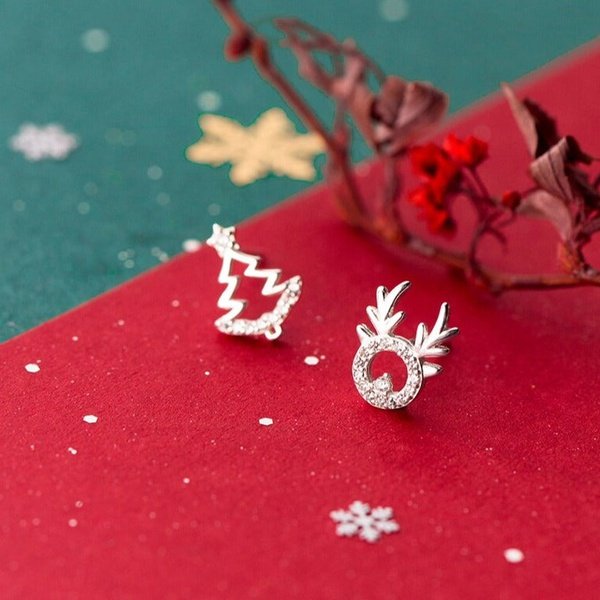 Brinco Árvore e Rena de Natal Prata
