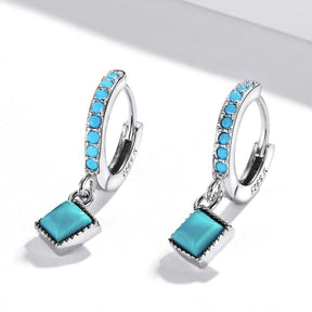 Brinco Argola Quadrado de Turquesa Prata