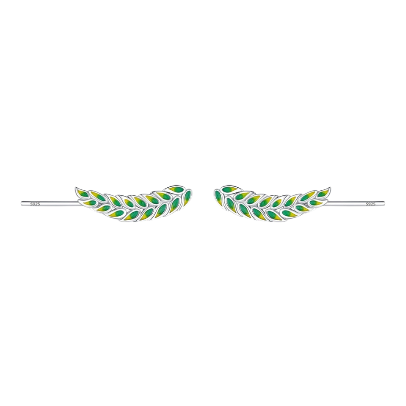 Brinco de Prata Folhas Verdes