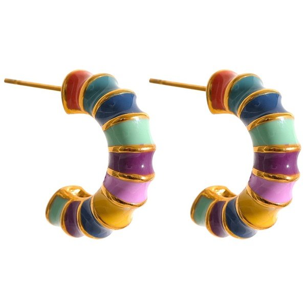 Brinco Dourado Meia Argola Colorida