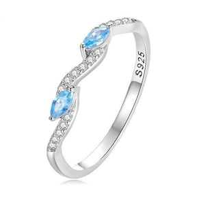 Anel Meia Aliança com Zircônia Azul Prata
