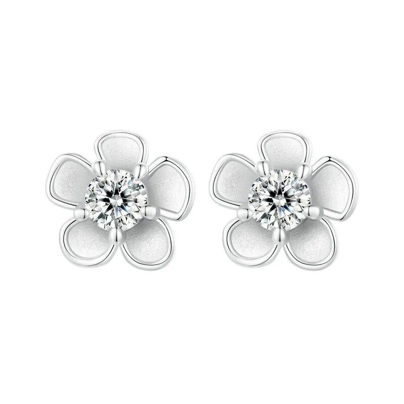 Brinco de Prata Flor com Zircônia
