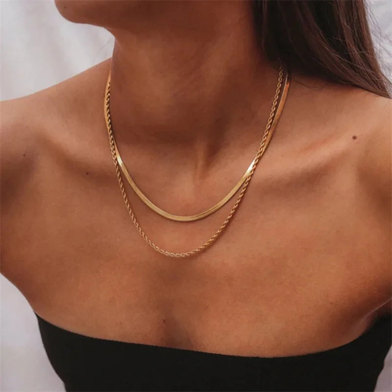 Colar Duplo Baiano e Snake Chain 18K