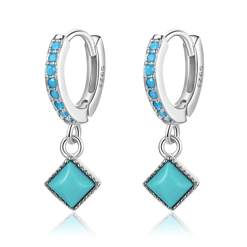 Brinco Argola Quadrado de Turquesa Prata