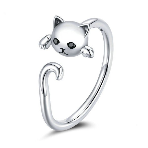 Anel Ajustável Gatinho Prata