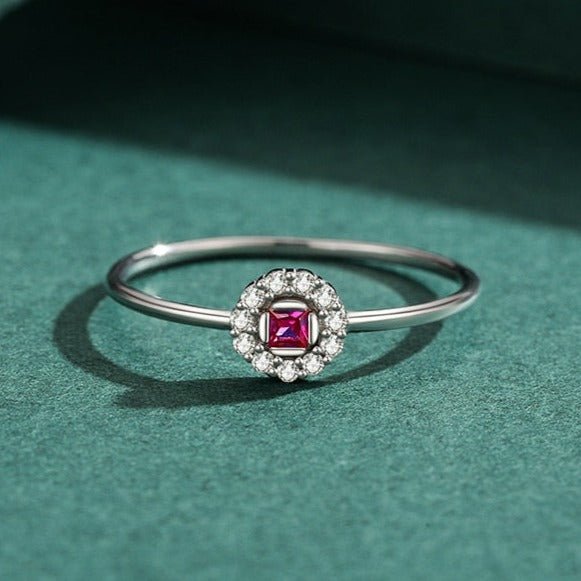 Anel Prata Solitário Flor Rosa