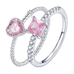 Anel Solitário Prata com Zircônia Rosa