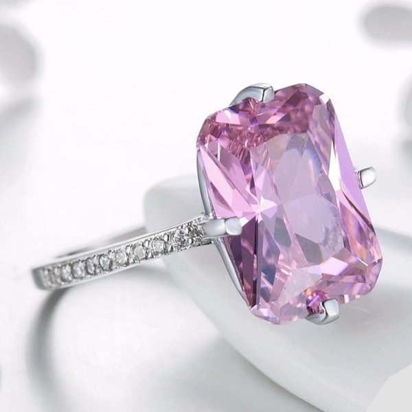 Anel Solitário Zircônia Rosa Prata