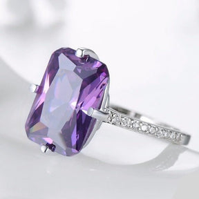 Anel Solitário Zircônia Violeta Prata