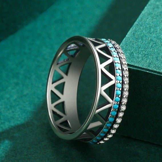 Anel Turquesa e Zircônia Vintage Prata