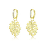 Brinco Argola Pingente de Folha Dourado