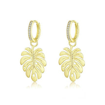 Brinco Argola Pingente de Folha Dourado
