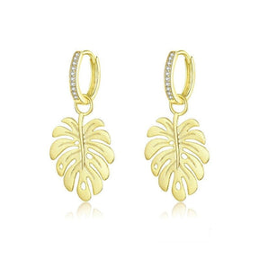Brinco Argola Pingente de Folha Dourado