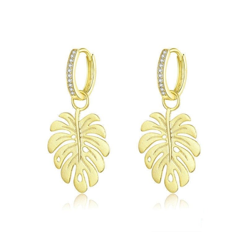 Brinco Argola Pingente de Folha Dourado