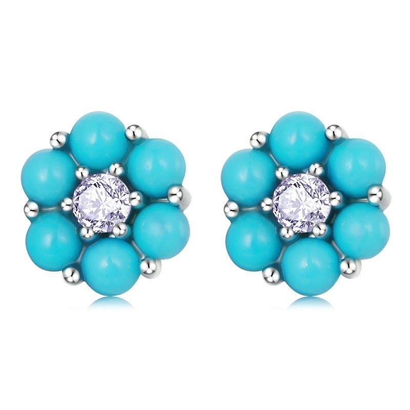 Brinco Flor de Turquesa Prata