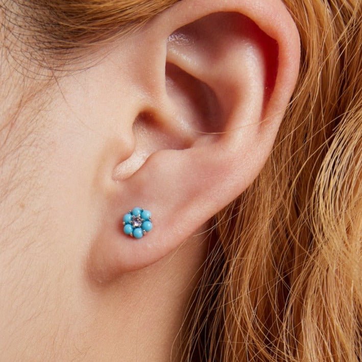 Brinco Flor de Turquesa Prata