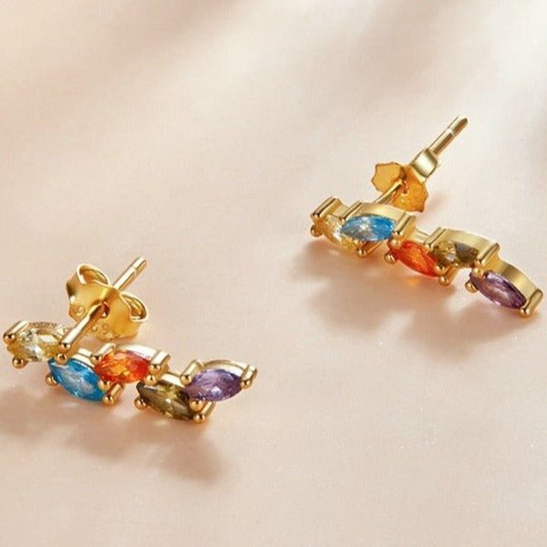 Brinco Folhas Coloridas Dourado