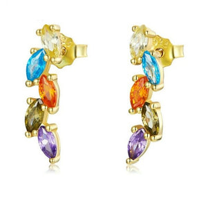 Brinco Folhas Coloridas Dourado
