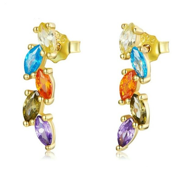 Brinco Folhas Coloridas Dourado