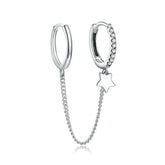 Brinco Prata Piercing Duplo Corrente