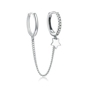 Brinco Prata Piercing Duplo Corrente